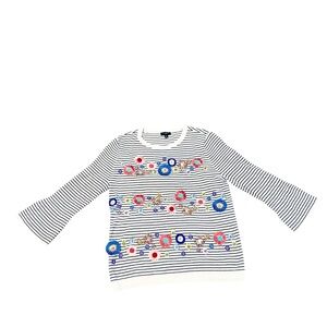 Talbots Striped Shirt with Floral Embroidery/Beads/Sequins Bell Sleeves Size